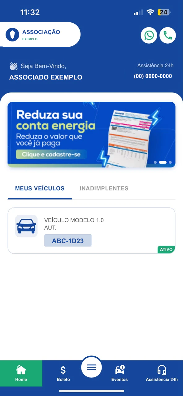 Início do associado — app Veico