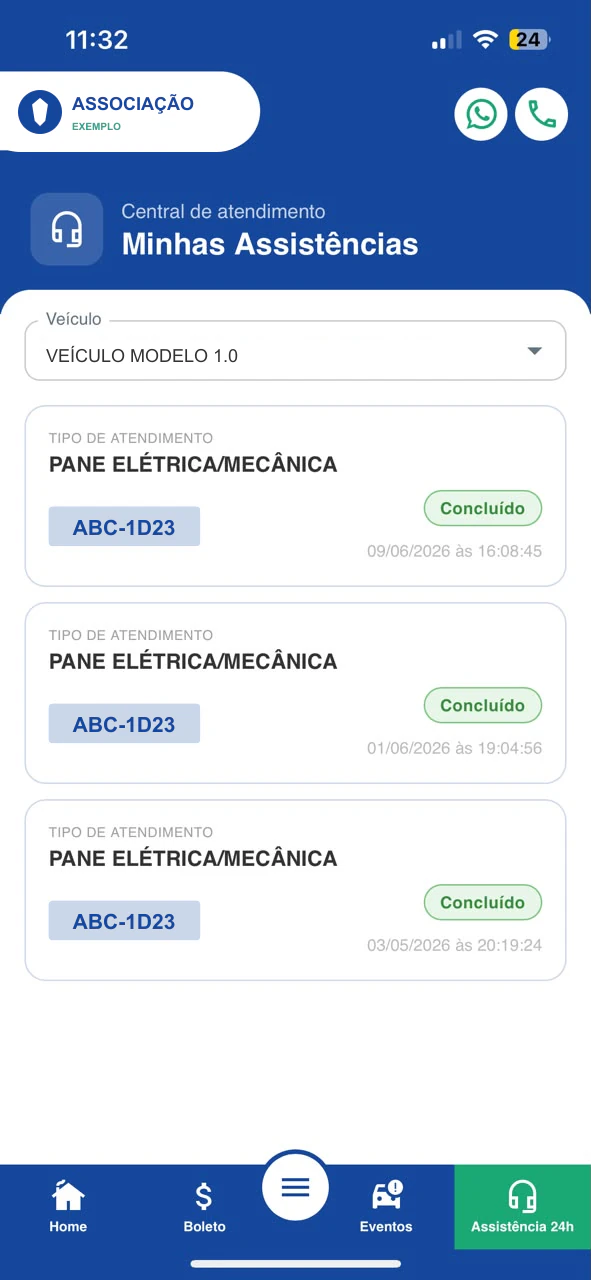 Acionar assistência — app Veico