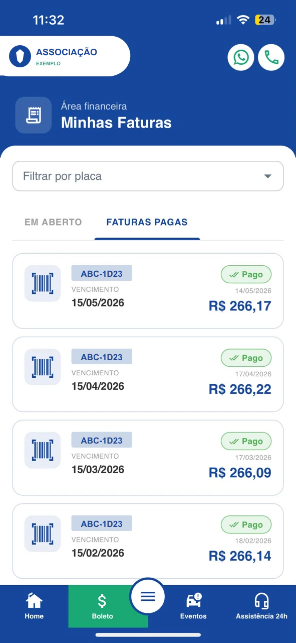 Acompanhar eventos — app Veico